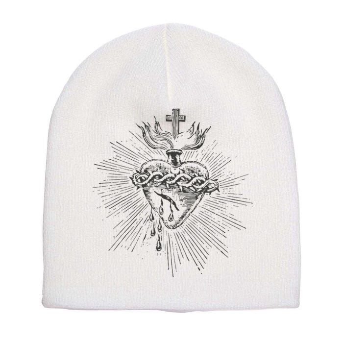 Devotion To The Sacred Heart Of Jesus Vintage Catholic Art Short Acrylic Beanie