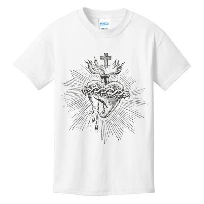Devotion To The Sacred Heart Of Jesus Vintage Catholic Art Kids T-Shirt