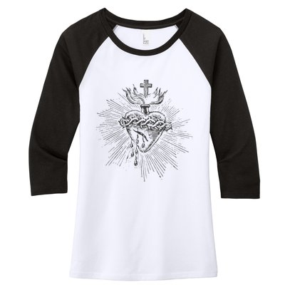 Devotion To The Sacred Heart Of Jesus Vintage Catholic Art Women's Tri-Blend 3/4-Sleeve Raglan Shirt