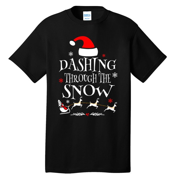 Dashing Through The Snow Merry Christmas Santa Sleigh Ride Tall T-Shirt