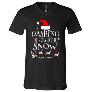 Dashing Through The Snow Merry Christmas Santa Sleigh Ride V-Neck T-Shirt