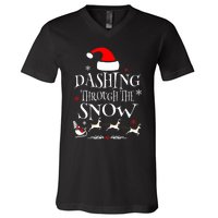 Dashing Through The Snow Merry Christmas Santa Sleigh Ride V-Neck T-Shirt