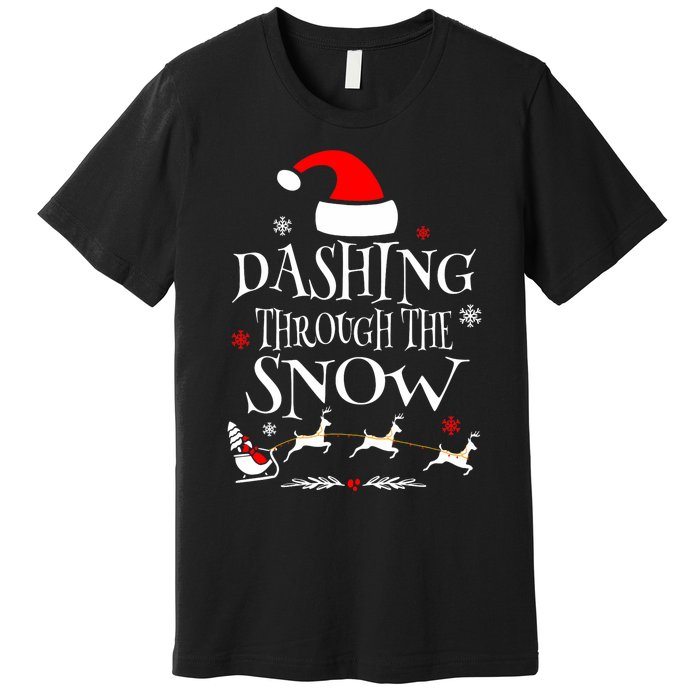 Dashing Through The Snow Merry Christmas Santa Sleigh Ride Premium T-Shirt