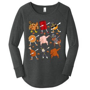 Dabbing Turkey T Rex Pilgrim Thanksgiving Funny Dab Women's Perfect Tri Tunic Long Sleeve Shirt