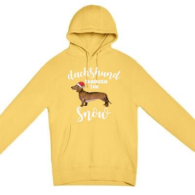 Dachshund Through The Snow Tee Dog Christmas Santa Hat Gift Premium Pullover Hoodie