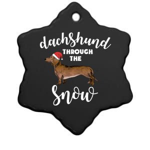 Dachshund Through The Snow Tee Dog Christmas Santa Hat Gift Ceramic Star Ornament