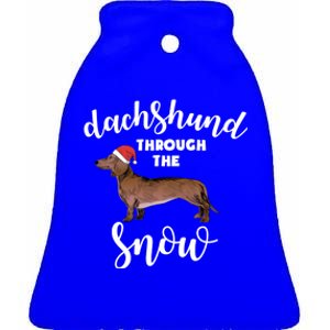 Dachshund Through The Snow Tee Dog Christmas Santa Hat Gift Ceramic Bell Ornament