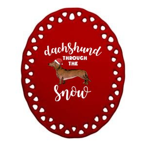 Dachshund Through The Snow Tee Dog Christmas Santa Hat Gift Ceramic Oval Ornament