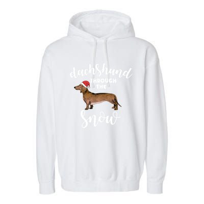 Dachshund Through The Snow Tee Dog Christmas Santa Hat Gift Garment-Dyed Fleece Hoodie