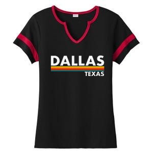 Dallas Texas Tx Retro Stripes Ladies Halftime Notch Neck Tee