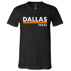 Dallas Texas Tx Retro Stripes V-Neck T-Shirt