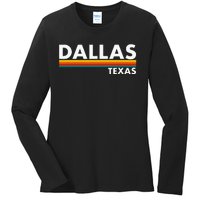 Dallas Texas Tx Retro Stripes Ladies Long Sleeve Shirt