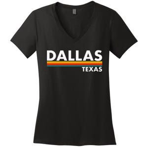 Dallas Texas Tx Retro Stripes Women's V-Neck T-Shirt