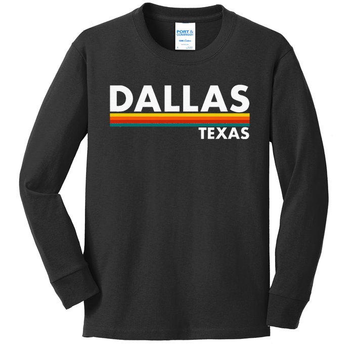 Dallas Texas Tx Retro Stripes Kids Long Sleeve Shirt