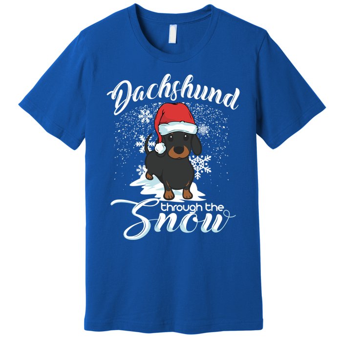 Daschund Through The Snow Dog Lovers Festive Gift Premium T-Shirt