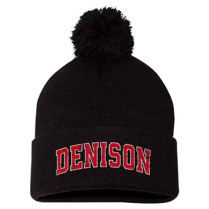 Denison Texas Tx Vintage Sports Design Red Pom Pom 12in Knit Beanie