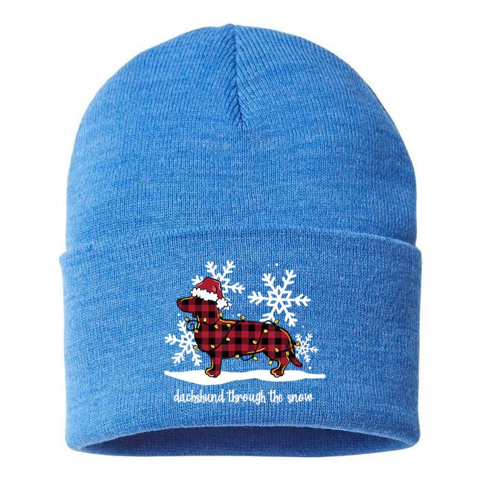 Dachshund Through The White Snow Retro Dachshund Lover Owner Great Gift Sustainable Knit Beanie