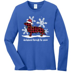 Dachshund Through The White Snow Retro Dachshund Lover Owner Great Gift Ladies Long Sleeve Shirt