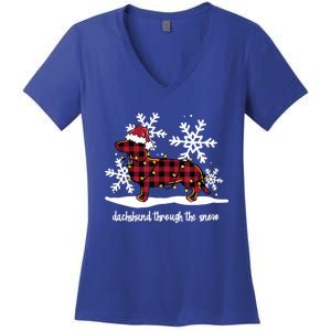 Dachshund Through The White Snow Retro Dachshund Lover Owner Great Gift Women's V-Neck T-Shirt