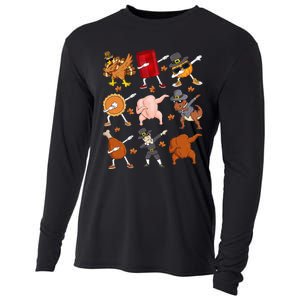 Dabbing Turkey T Rex Pilgrim Thanksgiving Funny Dab Cooling Performance Long Sleeve Crew