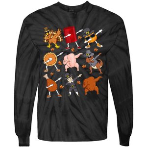 Dabbing Turkey T Rex Pilgrim Thanksgiving Funny Dab Tie-Dye Long Sleeve Shirt