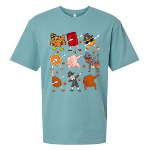 Dabbing Turkey T Rex Pilgrim Thanksgiving Funny Dab Sueded Cloud Jersey T-Shirt