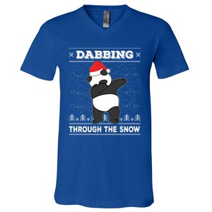 Dabbing Through The Snow Panda Dab Ugly Christmas Sweater Gift V-Neck T-Shirt