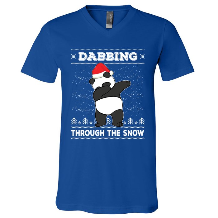 Dabbing Through The Snow Panda Dab Ugly Christmas Sweater Gift V-Neck T-Shirt