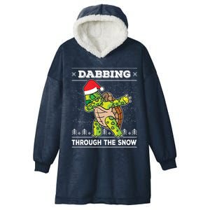 Dabbing Through The Snow Dab Turtle Ugly Christmas Sweater Great Gift Hooded Wearable Blanket