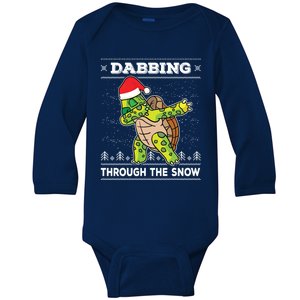 Dabbing Through The Snow Dab Turtle Ugly Christmas Sweater Great Gift Baby Long Sleeve Bodysuit