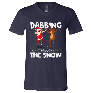 Dabbing Through The Snow Funny Santa Squad Fun Xmas V-Neck T-Shirt