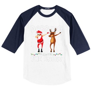 Dabbing Through The Snow Funny Santa Squad Fun Xmas Baseball Sleeve Shirt