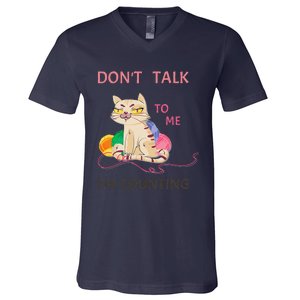 DonT Talk To Me IM Counting Funny Crochet Cat Lover V-Neck T-Shirt