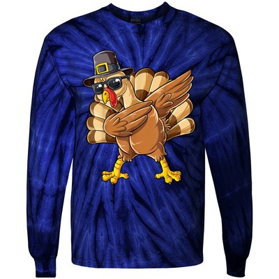 Dabbing Turkey Thanksgiving Day Pilgrim Funny Dab Tie-Dye Long Sleeve Shirt