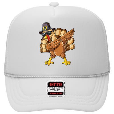 Dabbing Turkey Thanksgiving Day Pilgrim Funny Dab High Crown Mesh Back Trucker Hat