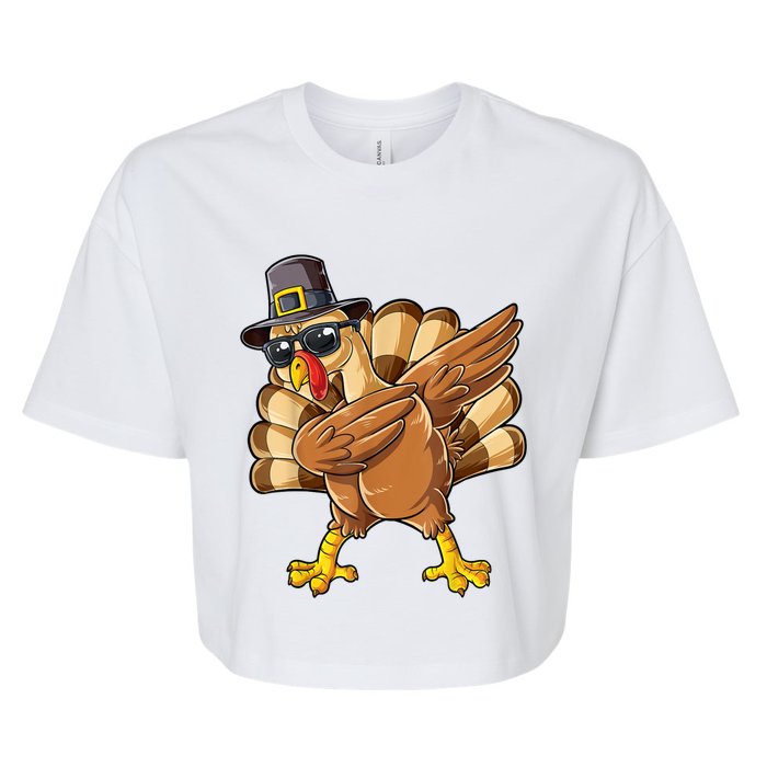 Dabbing Turkey Thanksgiving Day Pilgrim Funny Dab Bella+Canvas Jersey Crop Tee