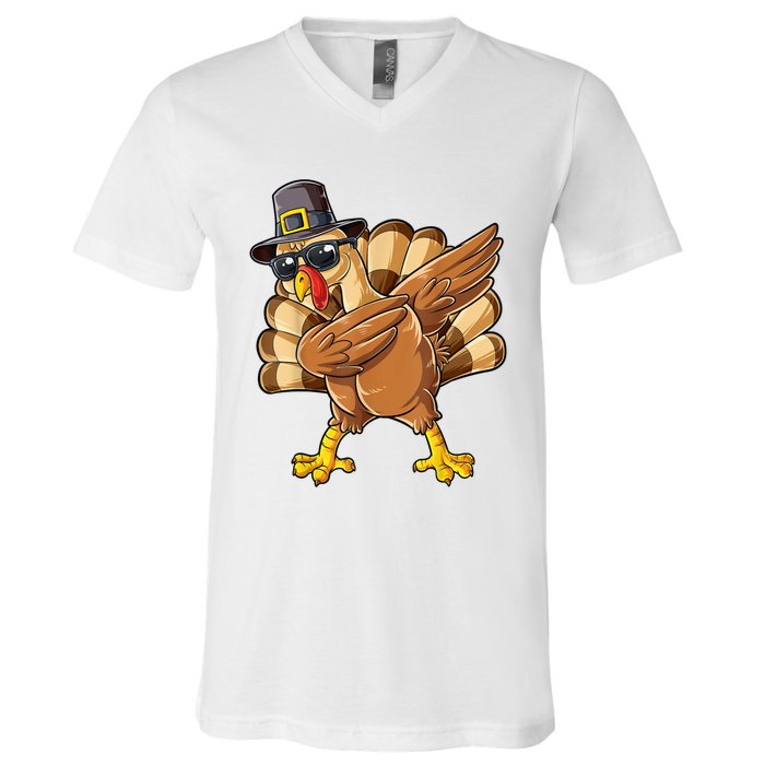 Dabbing Turkey Thanksgiving Day Pilgrim Funny Dab V-Neck T-Shirt