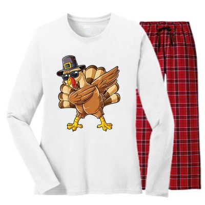 Dabbing Turkey Thanksgiving Day Pilgrim Funny Dab Women's Long Sleeve Flannel Pajama Set 