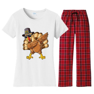 Dabbing Turkey Thanksgiving Day Pilgrim Funny Dab Women's Flannel Pajama Set