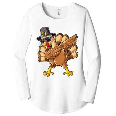 Dabbing Turkey Thanksgiving Day Pilgrim Funny Dab Women's Perfect Tri Tunic Long Sleeve Shirt