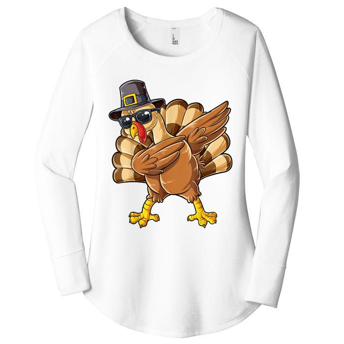 Dabbing Turkey Thanksgiving Day Pilgrim Funny Dab Women's Perfect Tri Tunic Long Sleeve Shirt