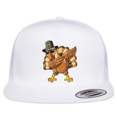 Dabbing Turkey Thanksgiving Day Pilgrim Funny Dab Flat Bill Trucker Hat