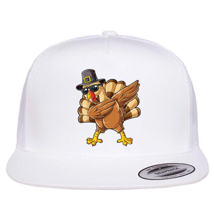 Dabbing Turkey Thanksgiving Day Pilgrim Funny Dab Flat Bill Trucker Hat