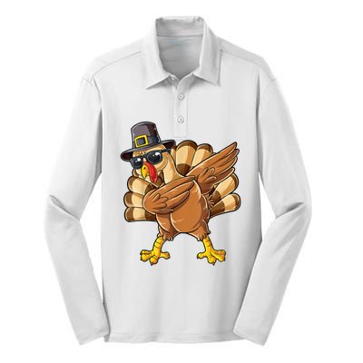 Dabbing Turkey Thanksgiving Day Pilgrim Funny Dab Silk Touch Performance Long Sleeve Polo