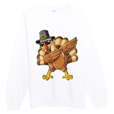 Dabbing Turkey Thanksgiving Day Pilgrim Funny Dab Premium Crewneck Sweatshirt