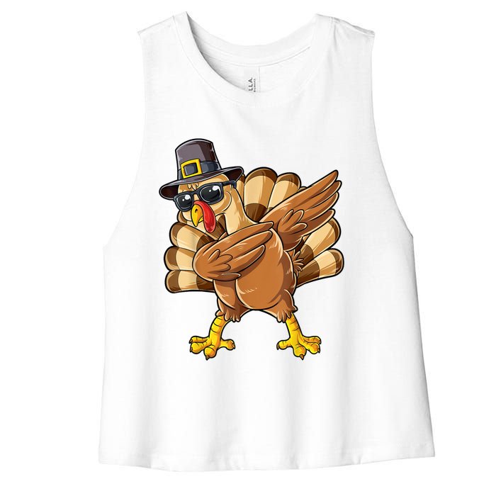 Dabbing Turkey Thanksgiving Day Pilgrim Funny Dab Women's Racerback Cropped Tank