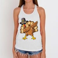 Dabbing Turkey Thanksgiving Day Pilgrim Funny Dab Women's Knotted Racerback Tank