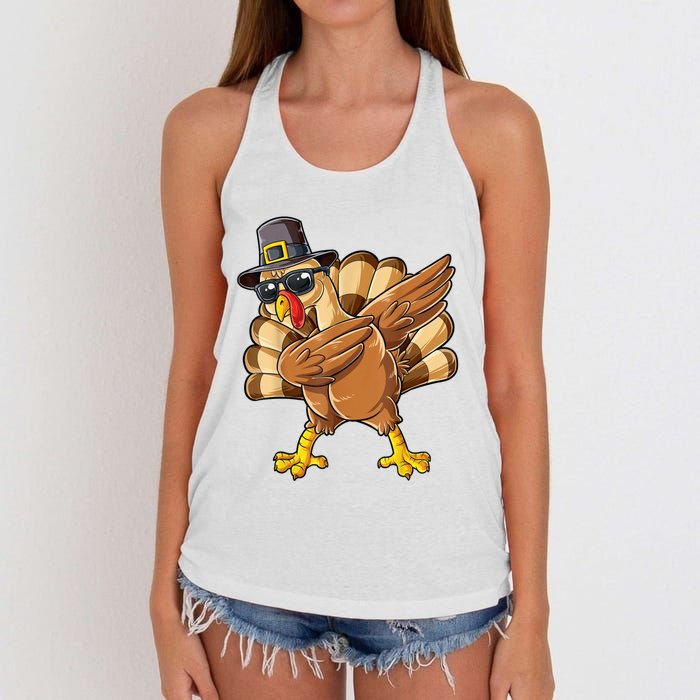 Dabbing Turkey Thanksgiving Day Pilgrim Funny Dab Women's Knotted Racerback Tank