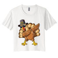 Dabbing Turkey Thanksgiving Day Pilgrim Funny Dab Women's Crop Top Tee