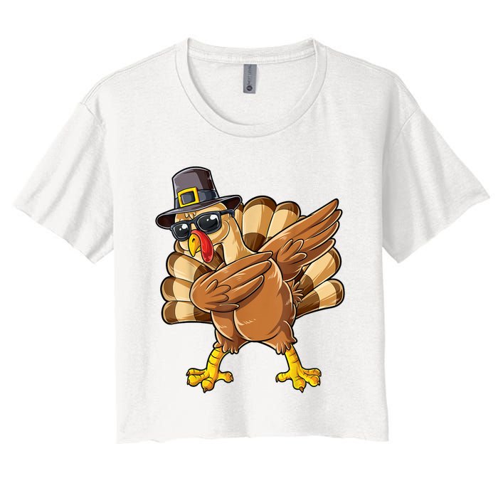 Dabbing Turkey Thanksgiving Day Pilgrim Funny Dab Women's Crop Top Tee